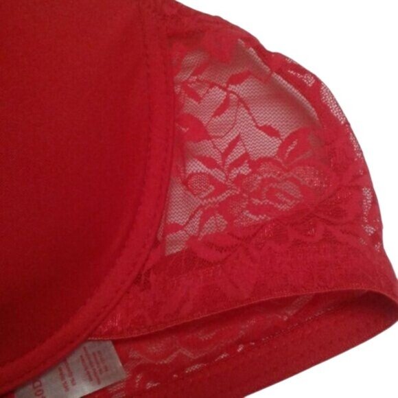 Inteco Intimates 40C 40 C Bra Red Lace Padded Rhinestone Adjustable Straps NEW - Picture 3 of 7